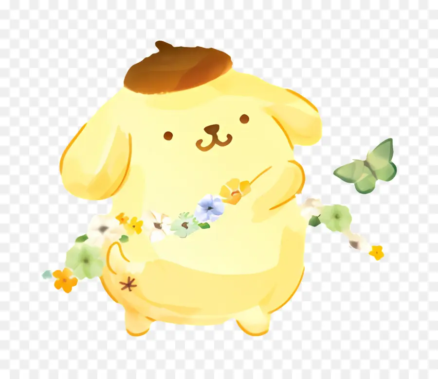 Pompompurina，Cachorro Amarelo Com Flores PNG