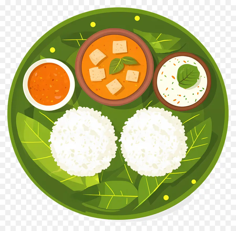 Thali Indiano，Arroz E Frango Na Folha PNG