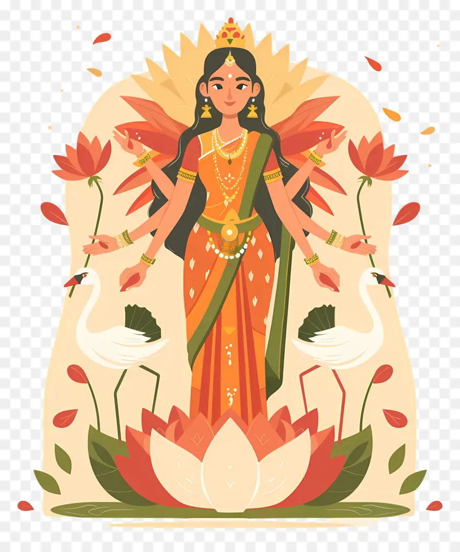 Vasant Panchami，Deusa Com Lótus PNG