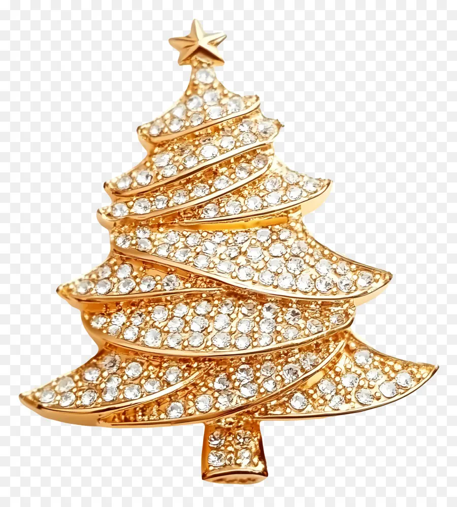 Ouro De Natal，Broche De árvore De Natal Dourado PNG