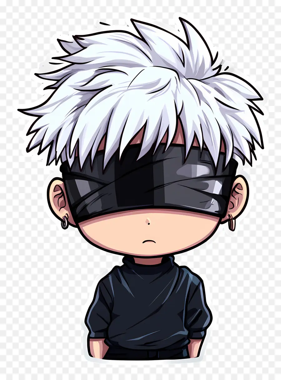 Gojo，Personagem Chibi Com Cabelo Branco E Máscara PNG