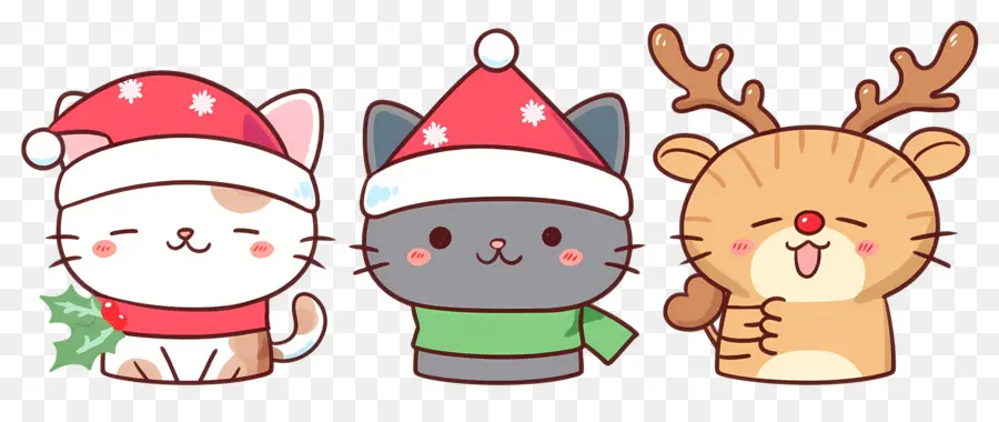 Animal De Natal，Gatos Fofos Com Chapéus De Natal PNG