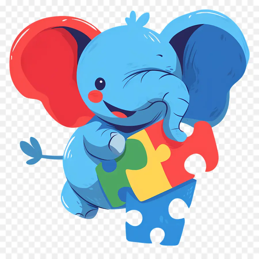 Dia De Conscientização Do Autismo，Elefante Azul Com Peça De Quebra Cabeça PNG