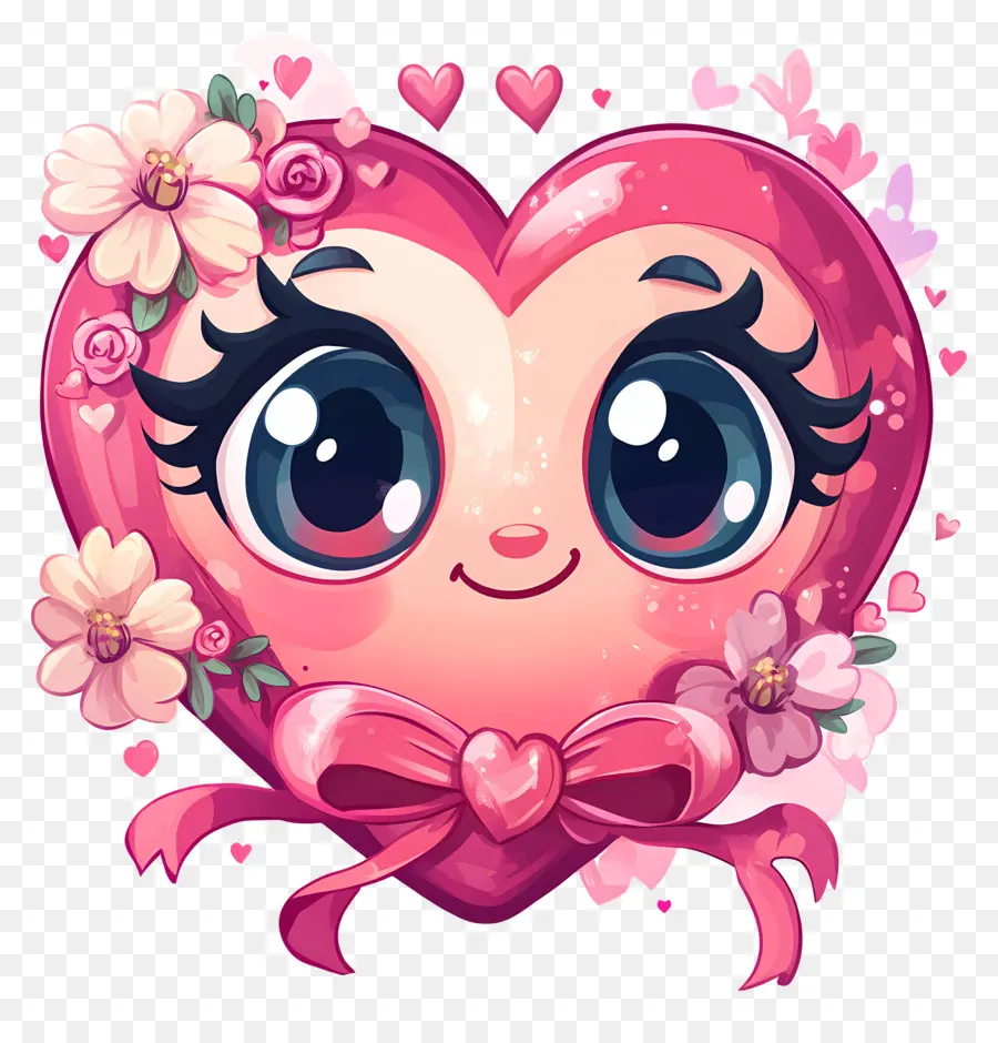 Coração Kawaii，Coração Com Flores PNG