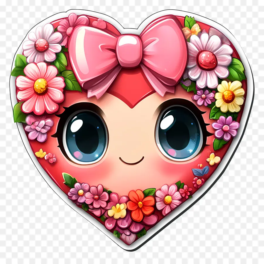 Coração Kawaii，Coração Floral Com Laço PNG