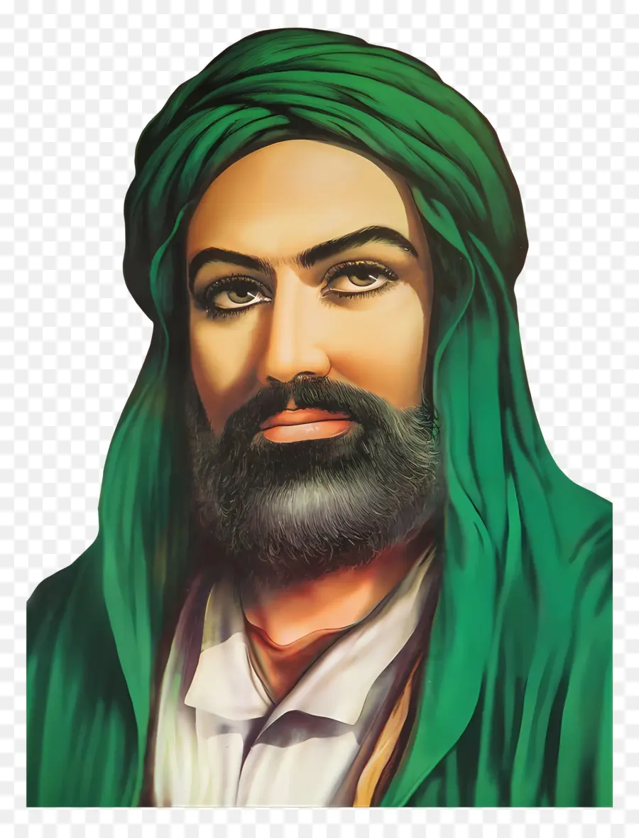 Hazrat Ali，Homem Barbudo Com Turbante Verde PNG