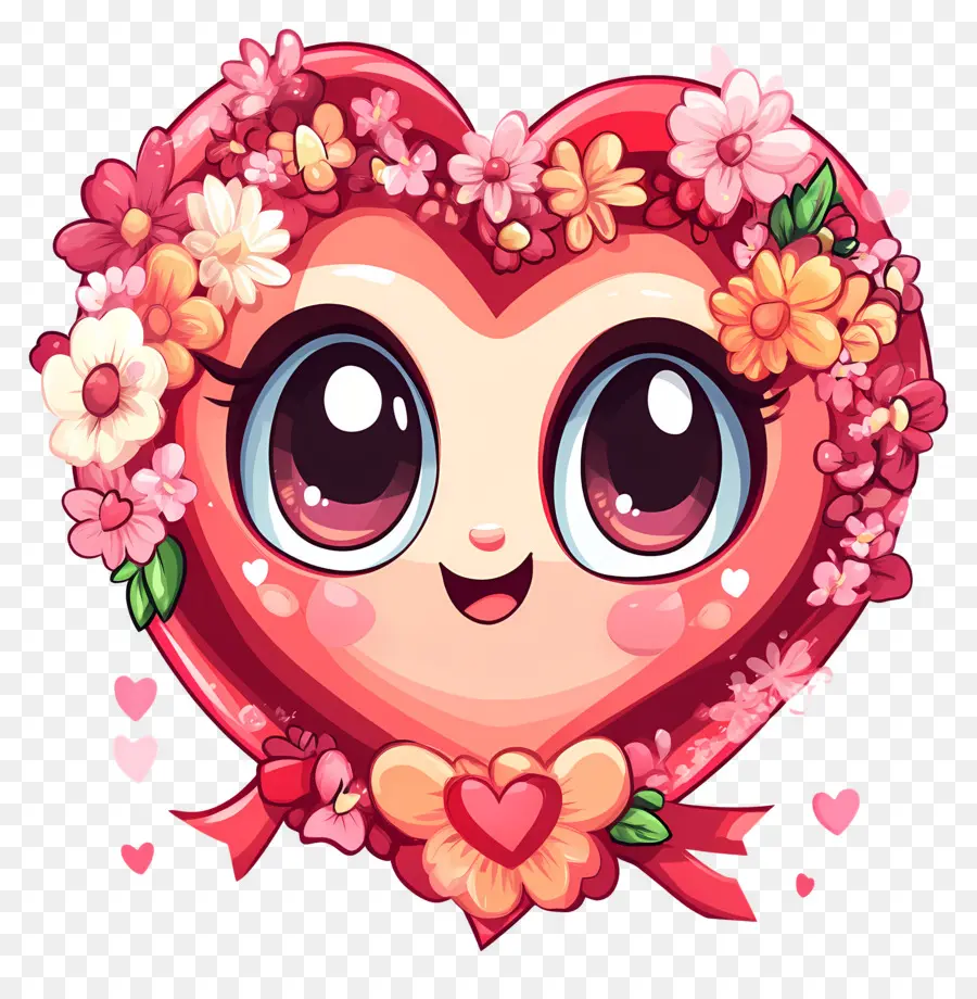 Coração Kawaii，Coração Com Flores PNG