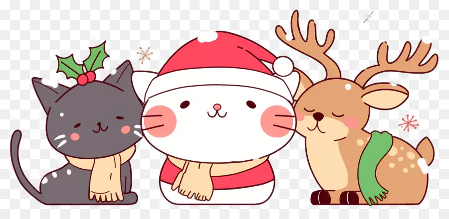 Animal De Natal，Gatos Fofos Com Chapéus De Natal PNG