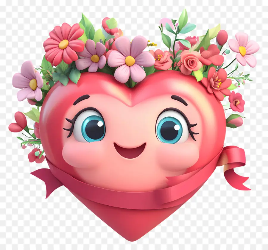 Coração Kawaii，Coração Com Flores PNG