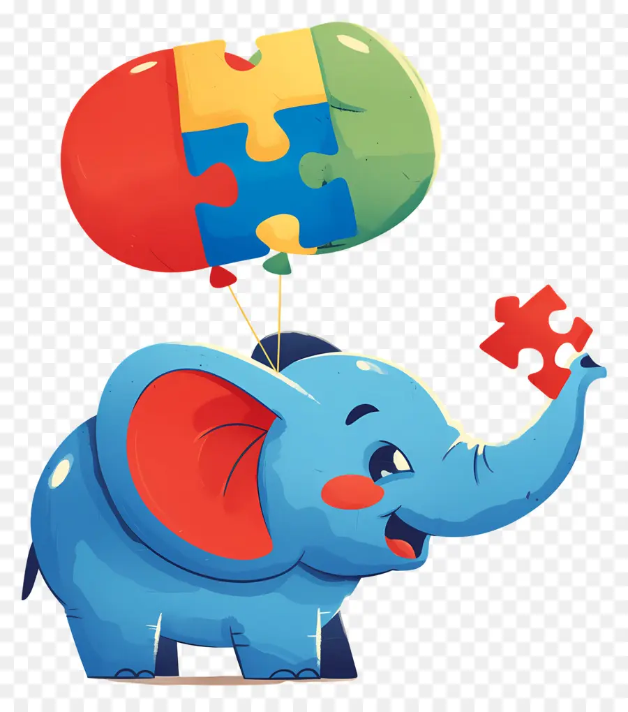 Dia De Conscientização Do Autismo，Elefante Com Balões De Quebra Cabeça PNG