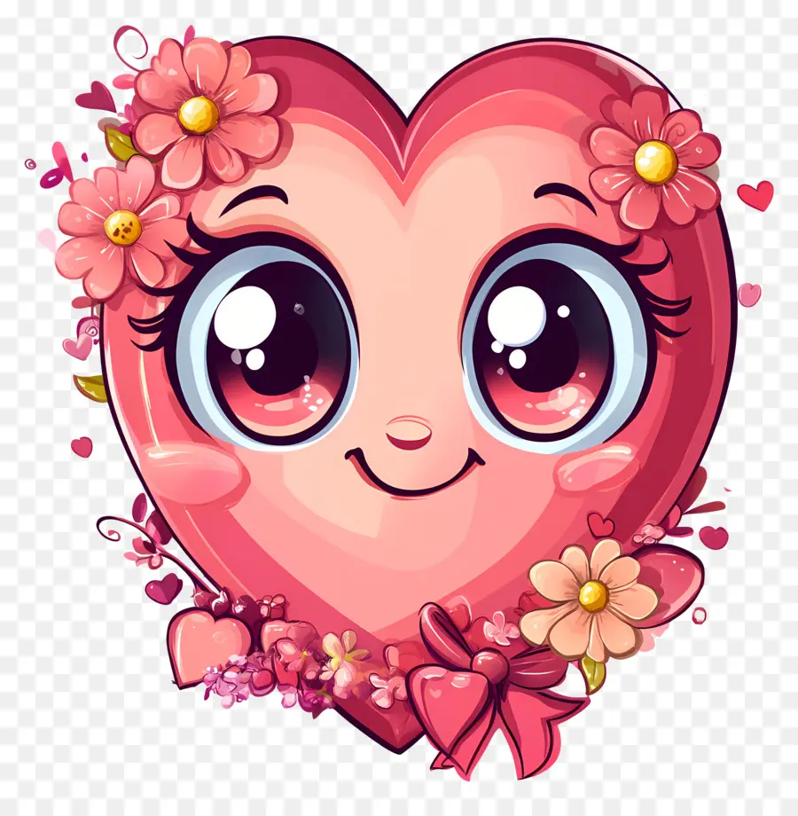 Coração Kawaii，Coração Com Flores PNG