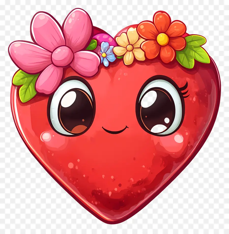 Coração Kawaii，Coração Com Flores PNG