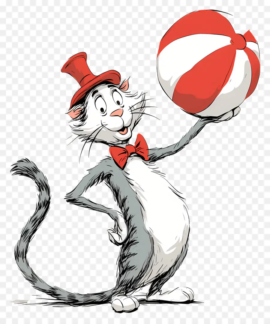 Dr Seuss，Gato De Cartola Com Bola PNG