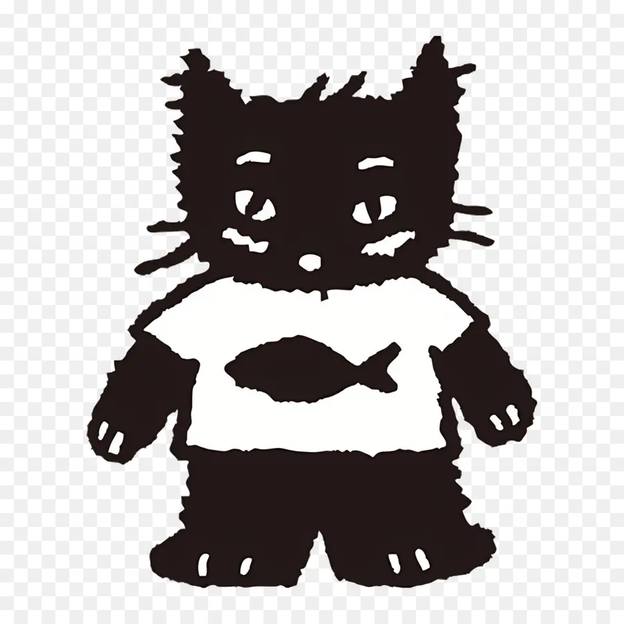 Gatos Por CrianÇas，Gato Preto Com Camisa De Peixe PNG