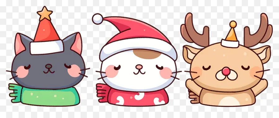 Animal De Natal，Gatos Fofos Com Chapéus De Natal PNG