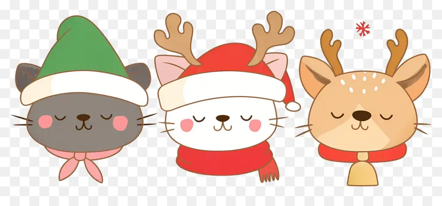 Animal De Natal，Gatos Fofos Com Chapéus De Natal PNG