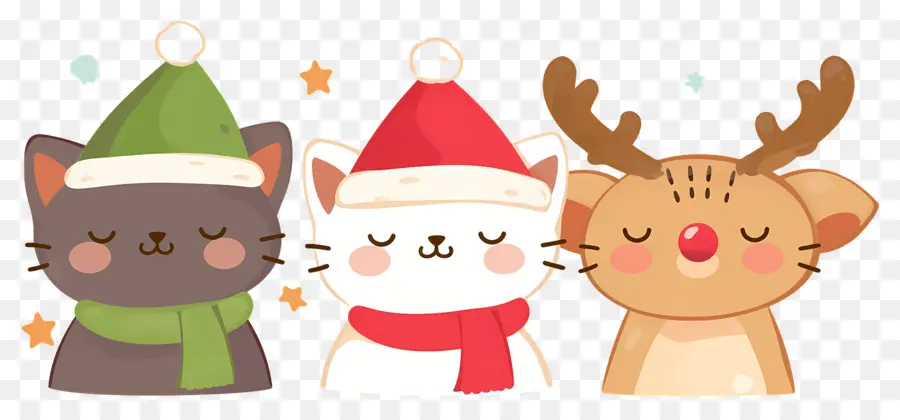 Animal De Natal，Gatos Fofos Com Chapéus De Natal PNG