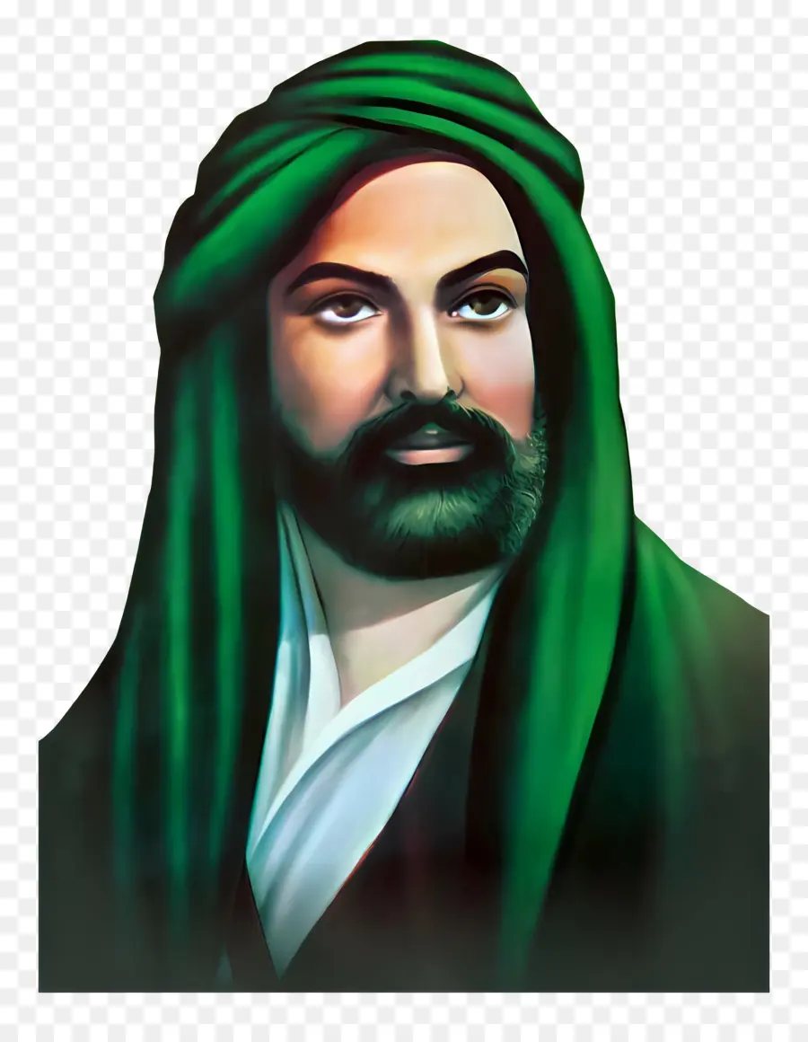 Hazrat Ali，Homem Barbudo Com Turbante Verde PNG