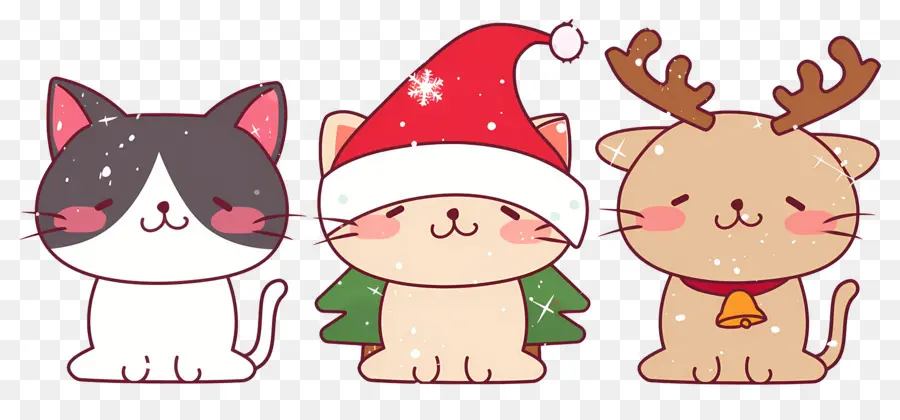 Animal De Natal，Gatos Fofos Com Chapéus De Natal PNG