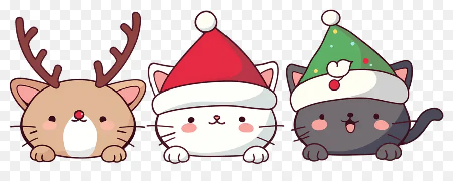 Animal De Natal，Gatos Fofos Com Chapéus De Natal PNG