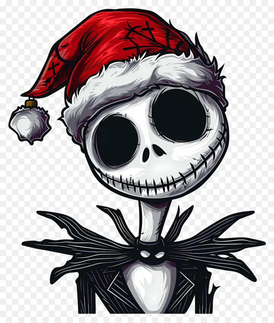 Jack Skellington，Esqueleto De Chapéu De Papai Noel PNG