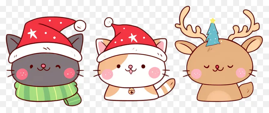 Animal De Natal，Gatos Fofos Com Chapéus De Natal PNG