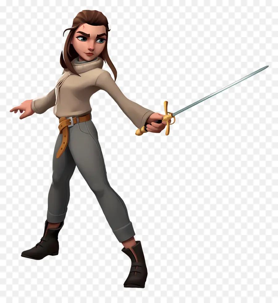 Arya Stark，Personagem Animado Com Espada PNG