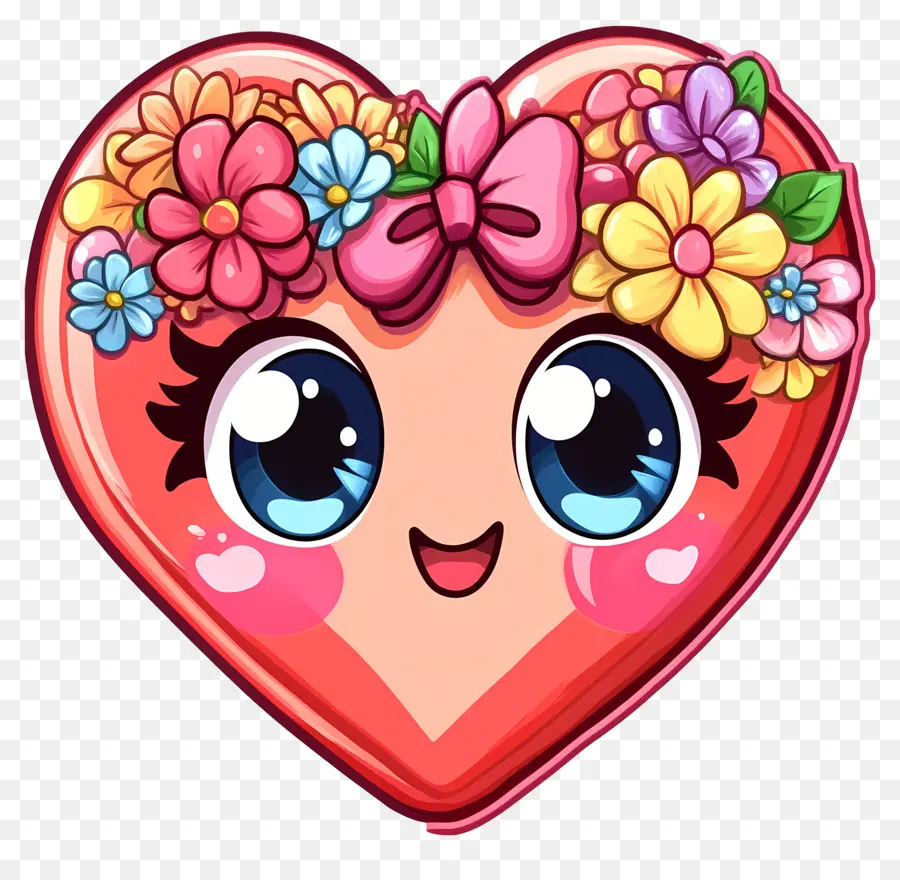 Coração Kawaii，Coração Com Flores PNG