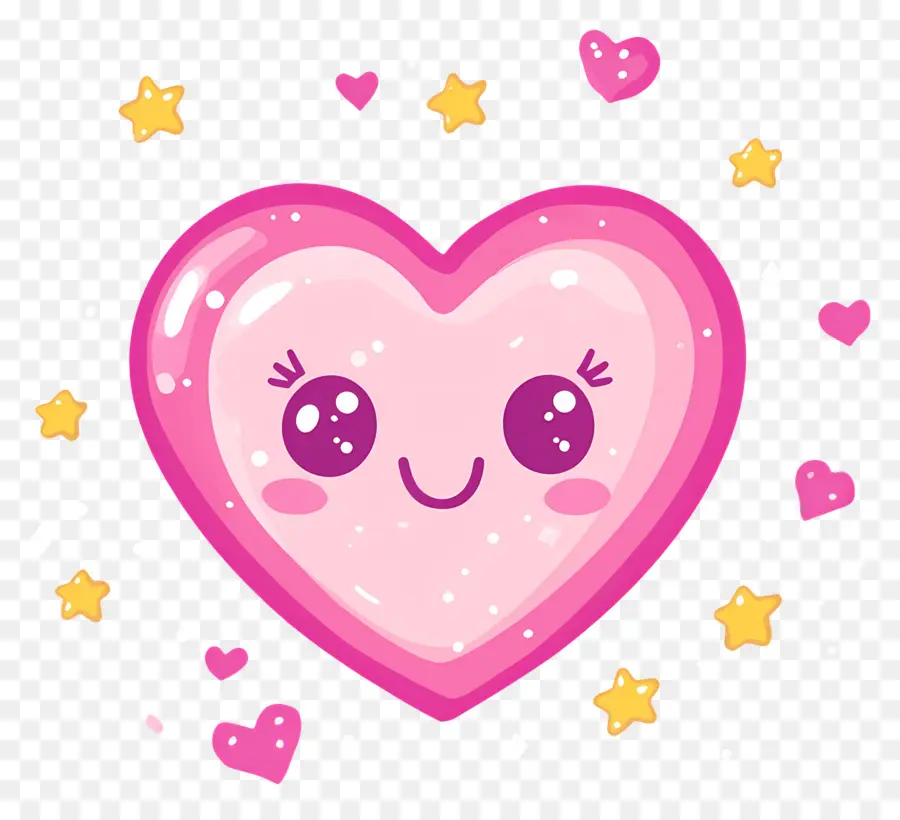 Coração Kawaii，Coração Rosa Com Estrelas PNG