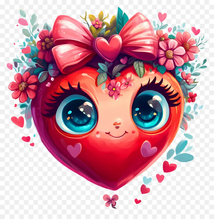 Coração Kawaii，Coração Com Flores PNG