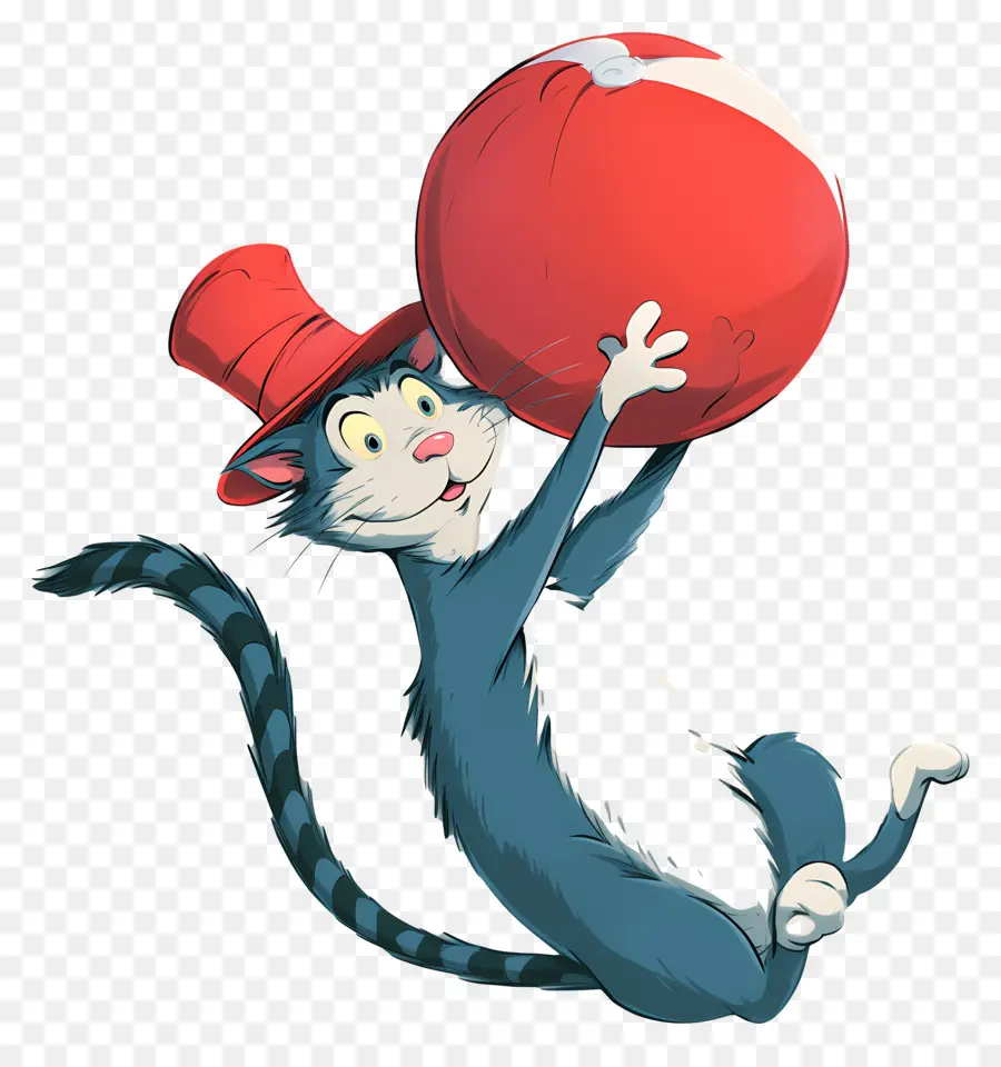 Dr Seuss，Gato Com Grande Bola Vermelha PNG