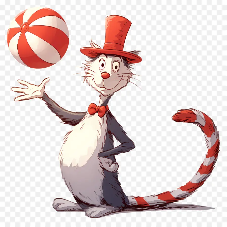 Dr Seuss，Gato De Cartola Com Bola PNG