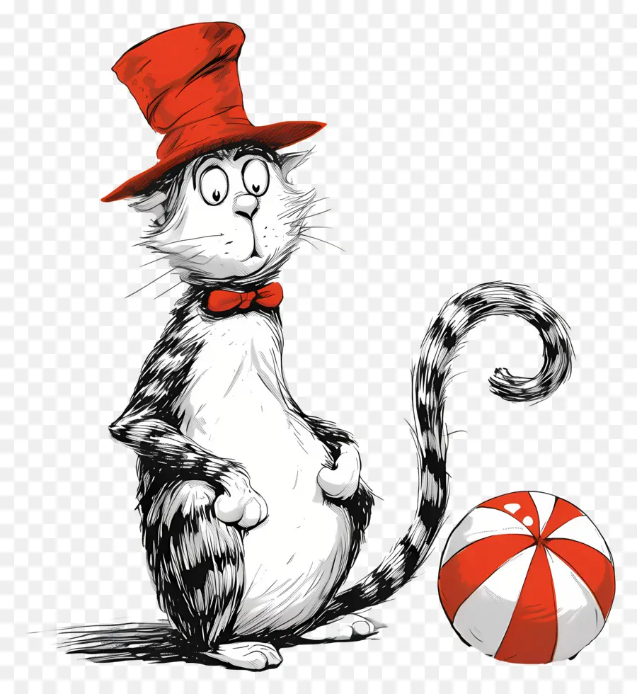 Dr Seuss，Gato Com Chapéu Vermelho E Gravata Borboleta PNG