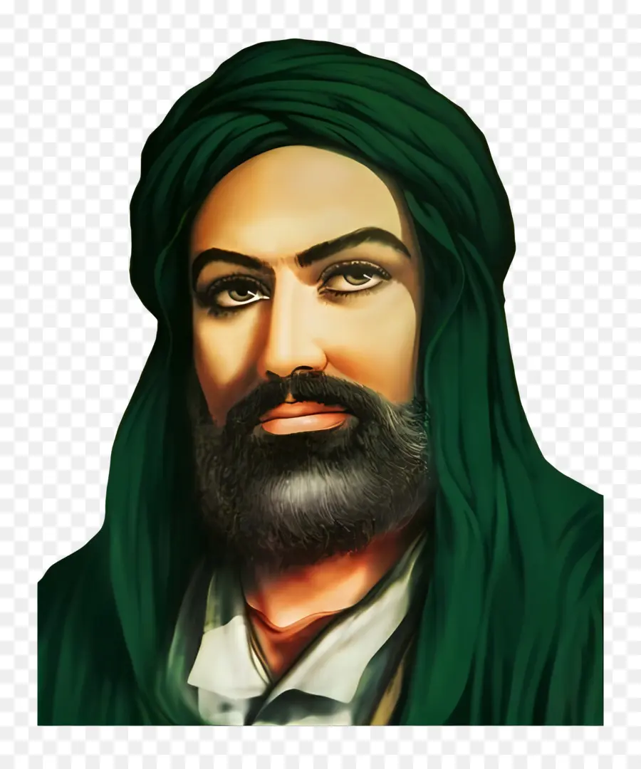 Hazrat Ali，Homem Barbudo Com Turbante Verde PNG