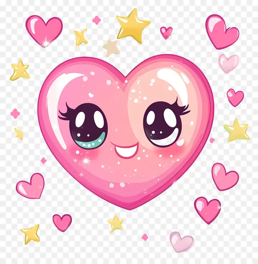 Coração Kawaii，Coração Rosa Com Estrelas PNG