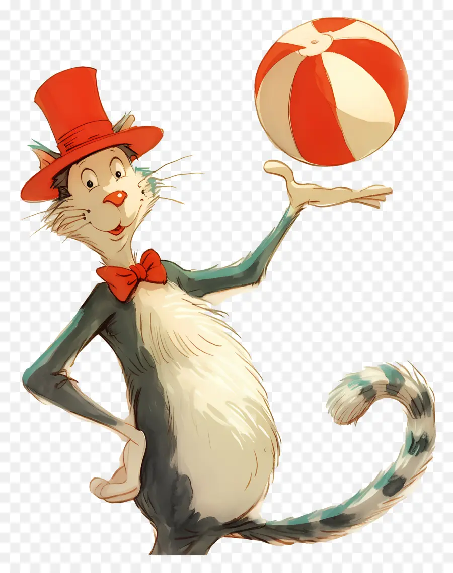 Dr Seuss，Gato De Cartola Com Bola PNG