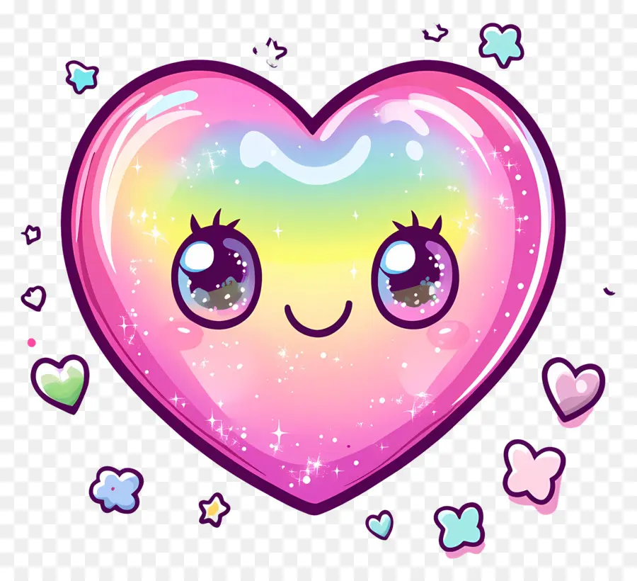 Coração Kawaii，Coração Arco íris PNG