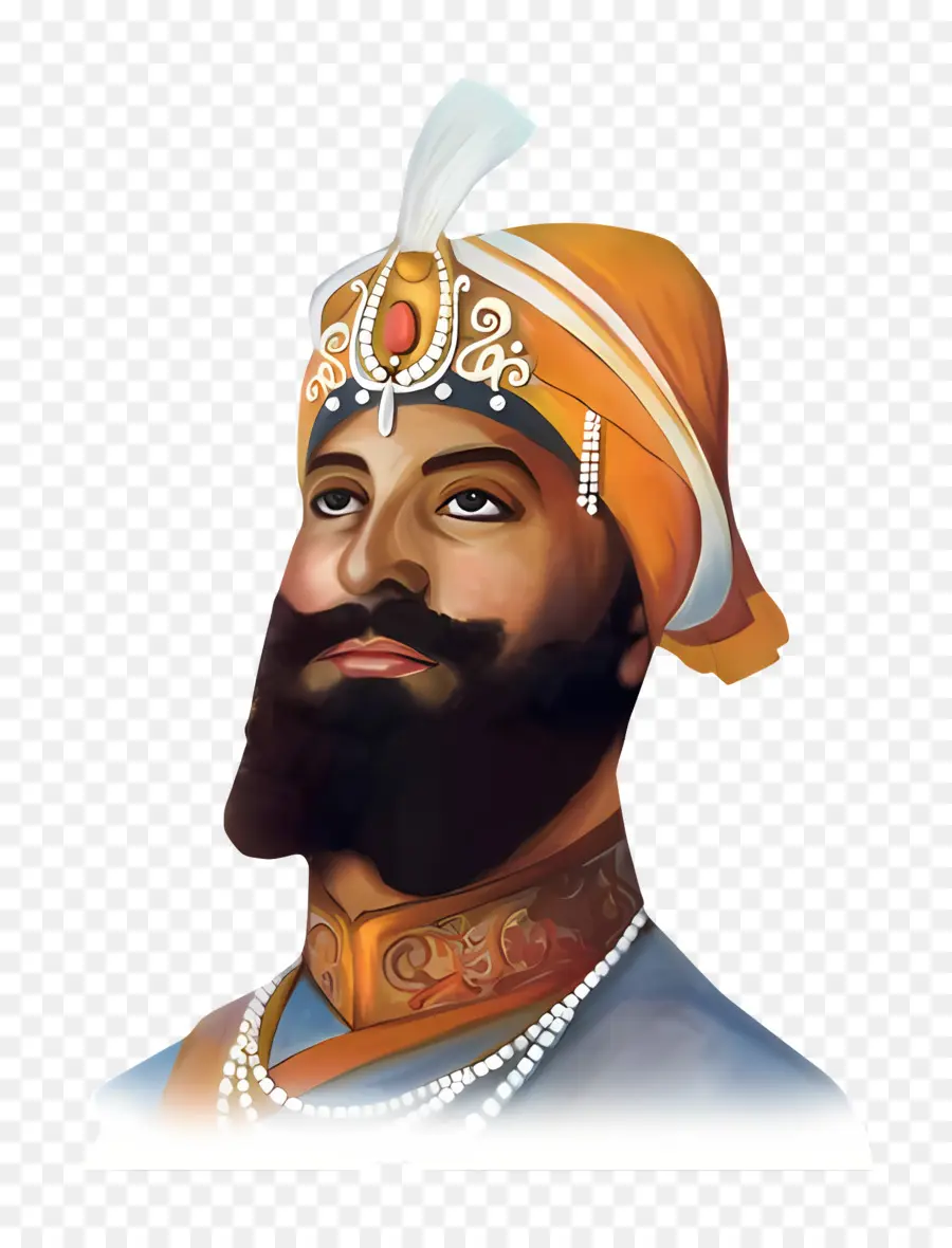 Guru Gobind Singh，Retrato Colorido Com Turbante PNG