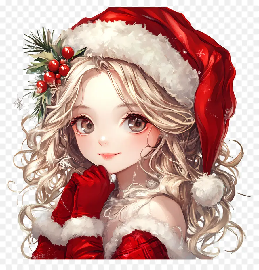 Anime Natal，Garota Do Chapéu De Papai Noel PNG