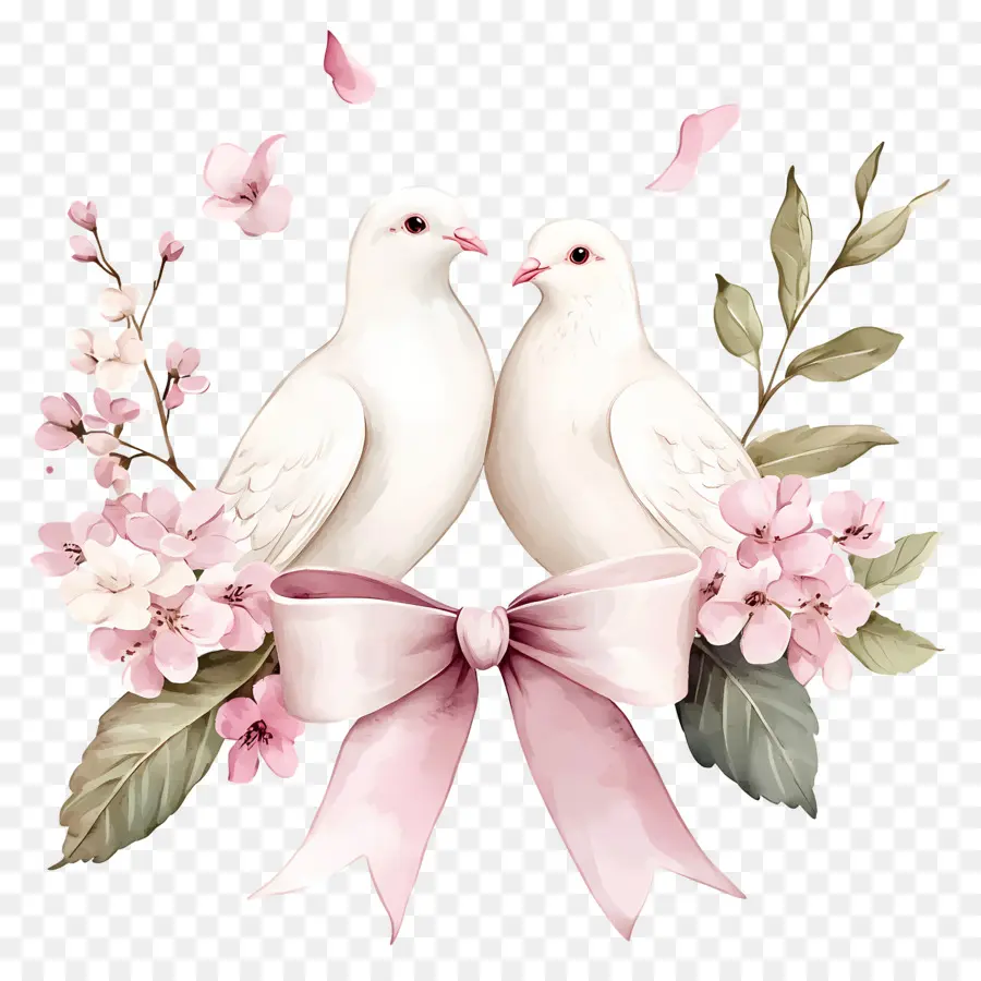 Pássaros Do Amor，Pombas Com Flores PNG