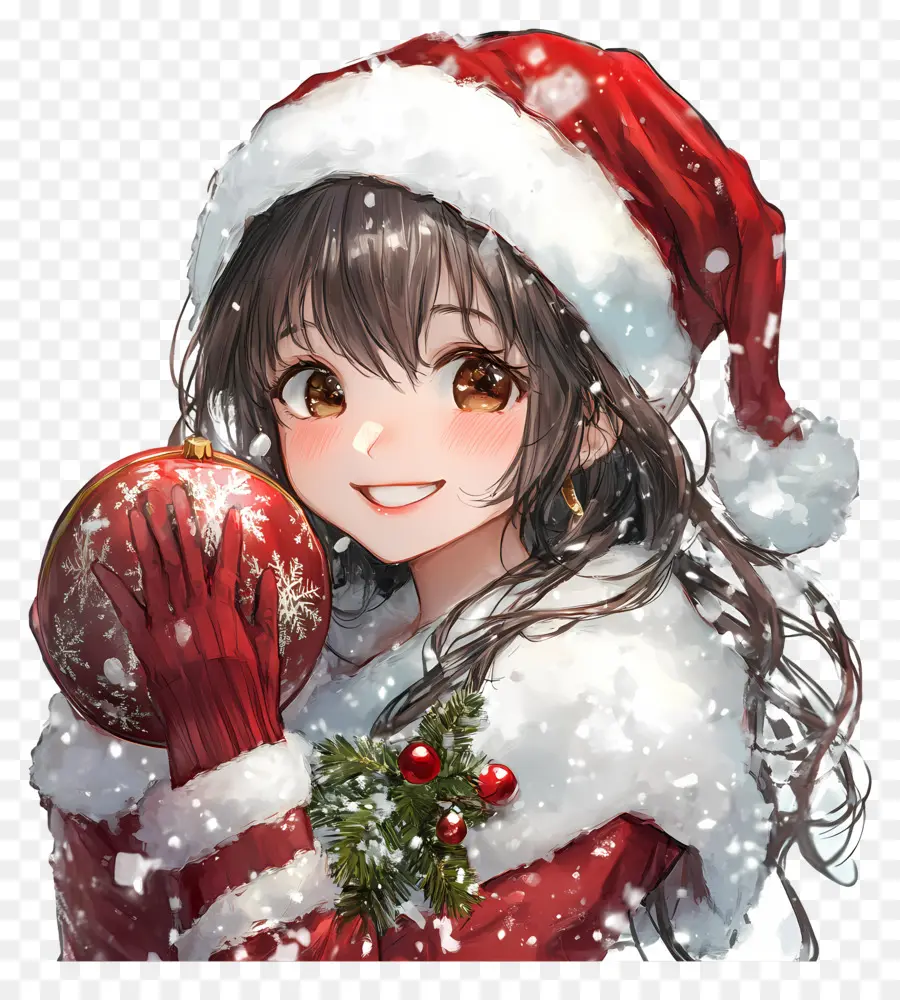 Anime Natal，Garota Do Chapéu De Papai Noel PNG