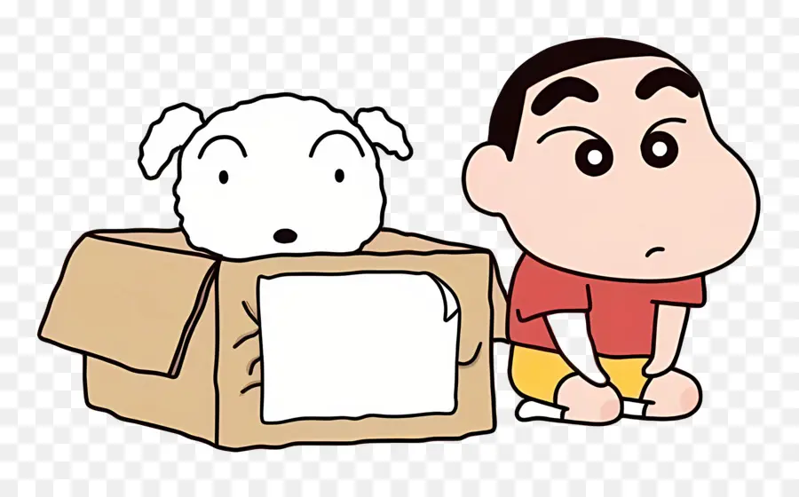 Shinchan，Menino De Desenho Animado E Cachorro Na Caixa PNG