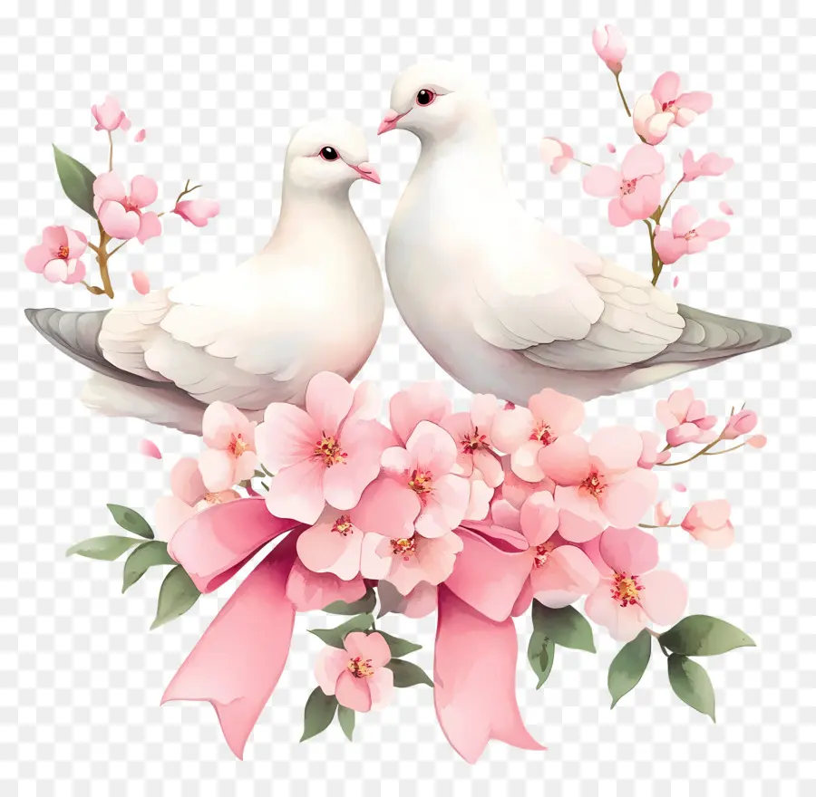 Pássaros Do Amor，Pombas Com Flores PNG