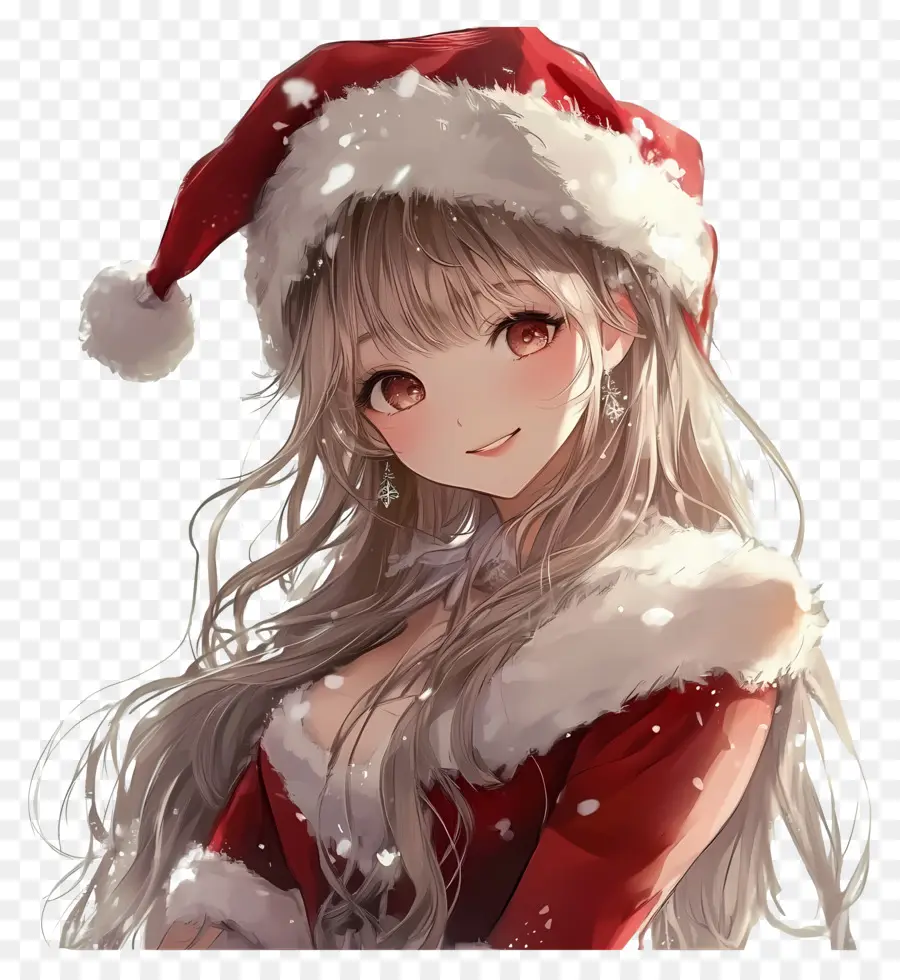 Anime Natal，Garota Do Chapéu De Papai Noel PNG