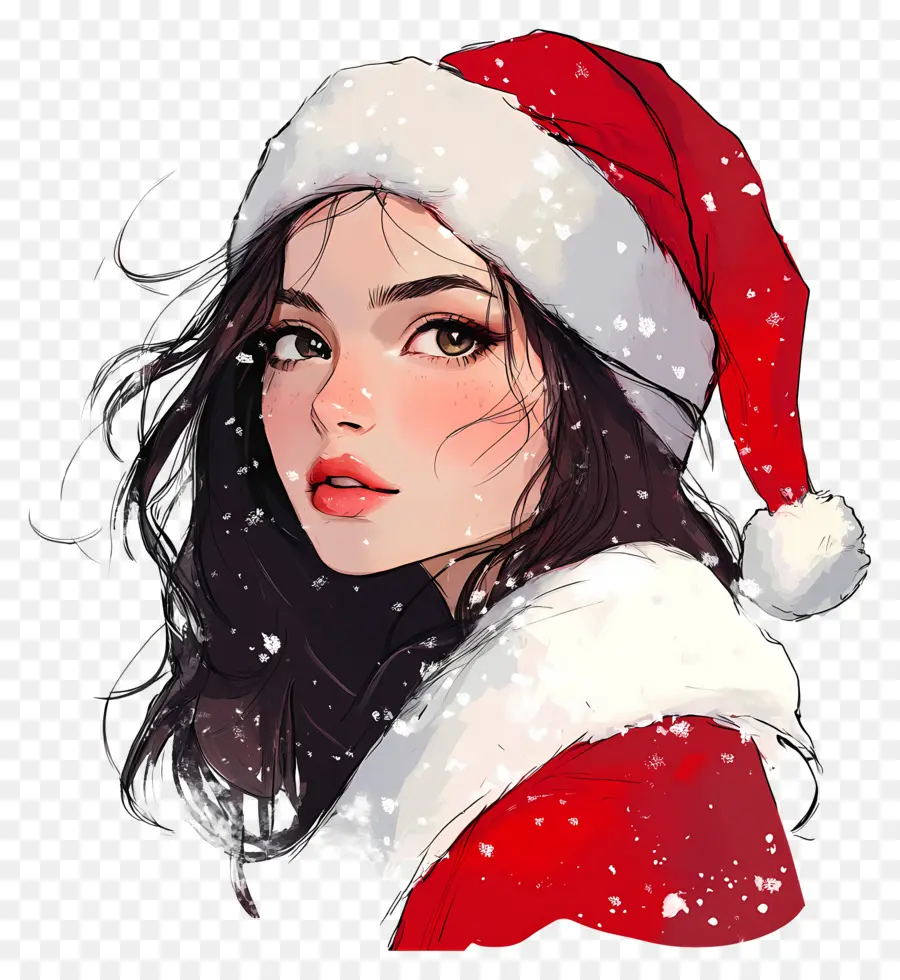 Anime Natal，Garota Do Chapéu De Papai Noel PNG