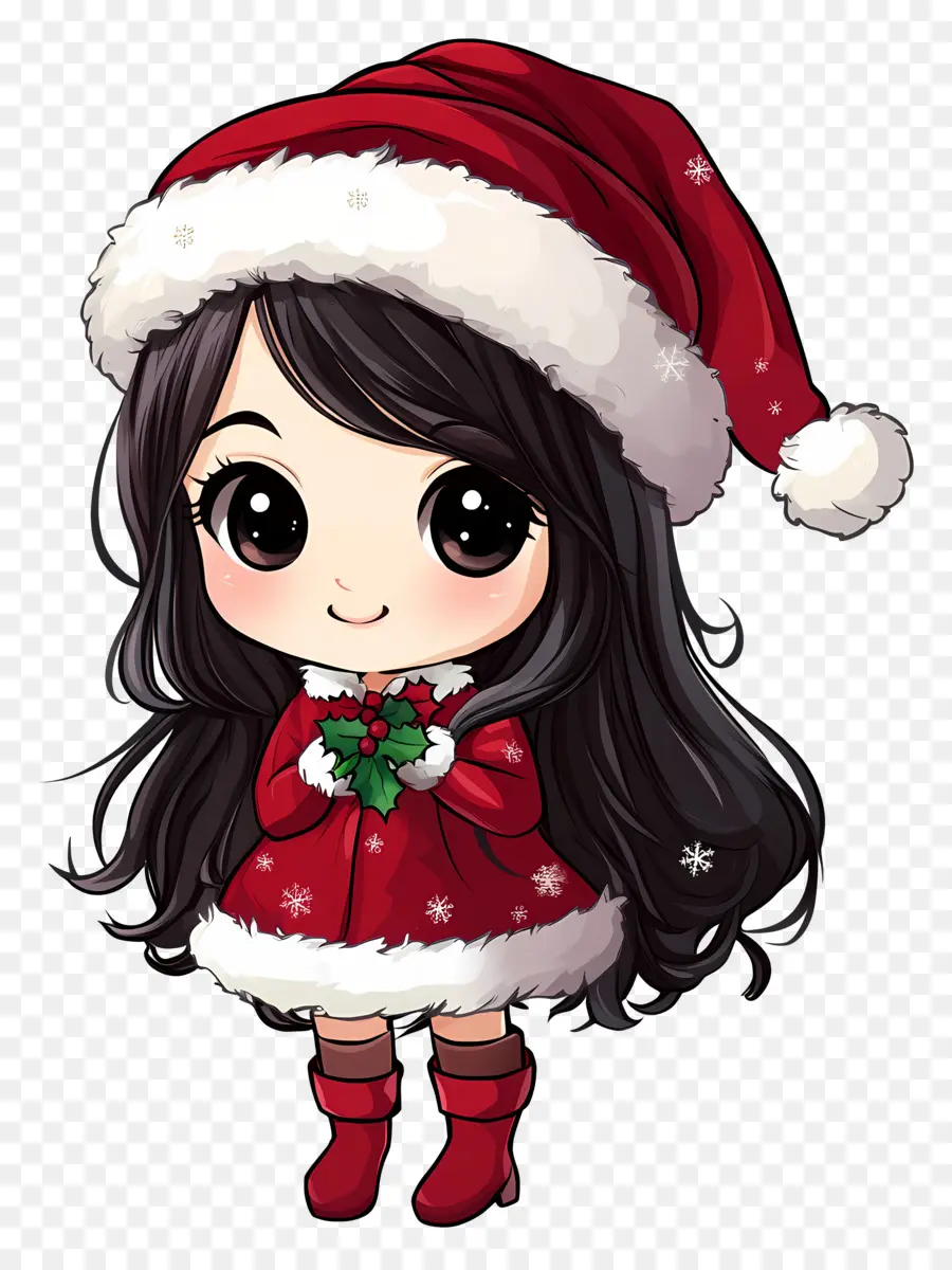 Anime Natal，Garota De Anime Com Roupa De Papai Noel PNG