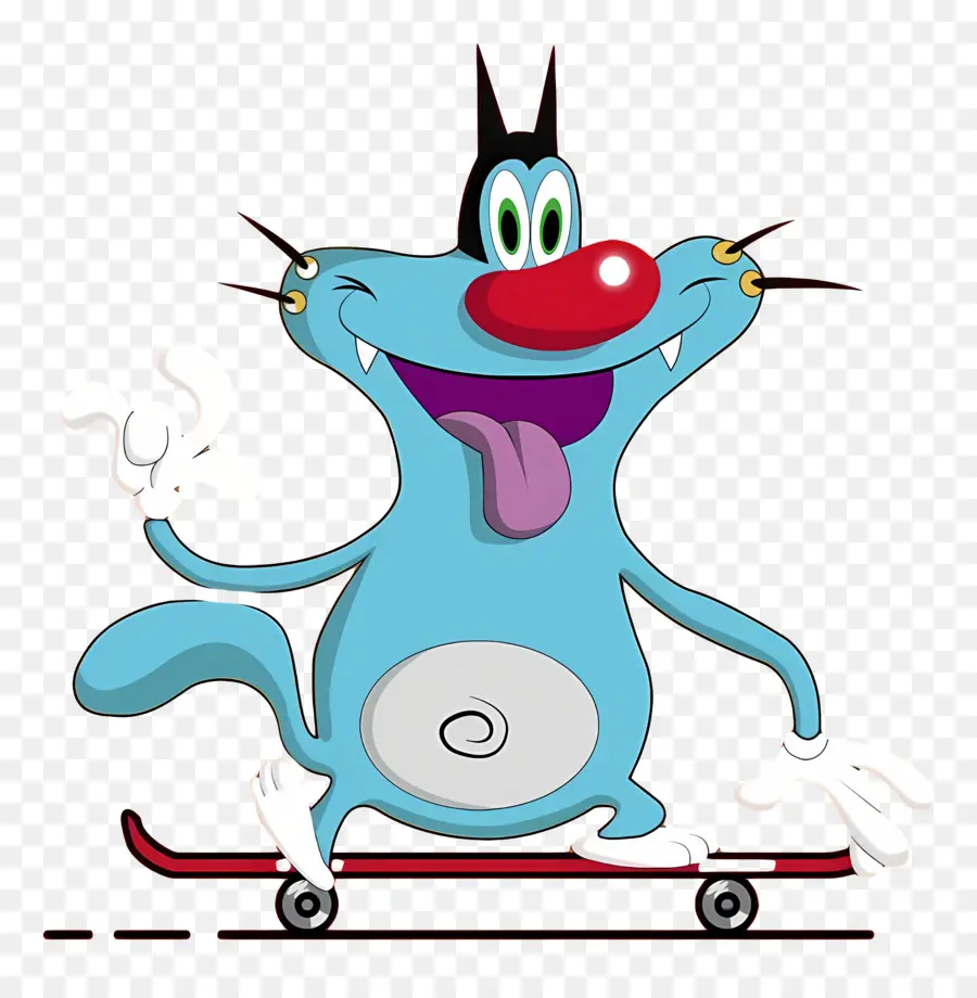 Oggy E As Baratas，Gato De Desenho Animado Azul No Skate PNG