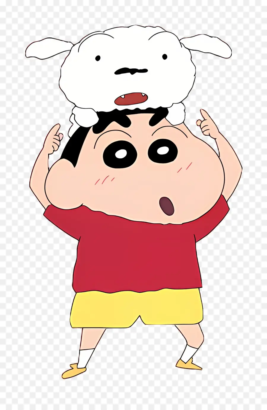 Shinchan，Menino De Desenho Animado Com Cachorro Na Cabeça PNG