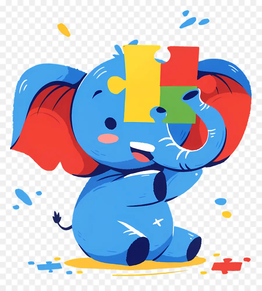 Dia De Conscientização Do Autismo，Elefante Azul Com Peça De Quebra Cabeça PNG