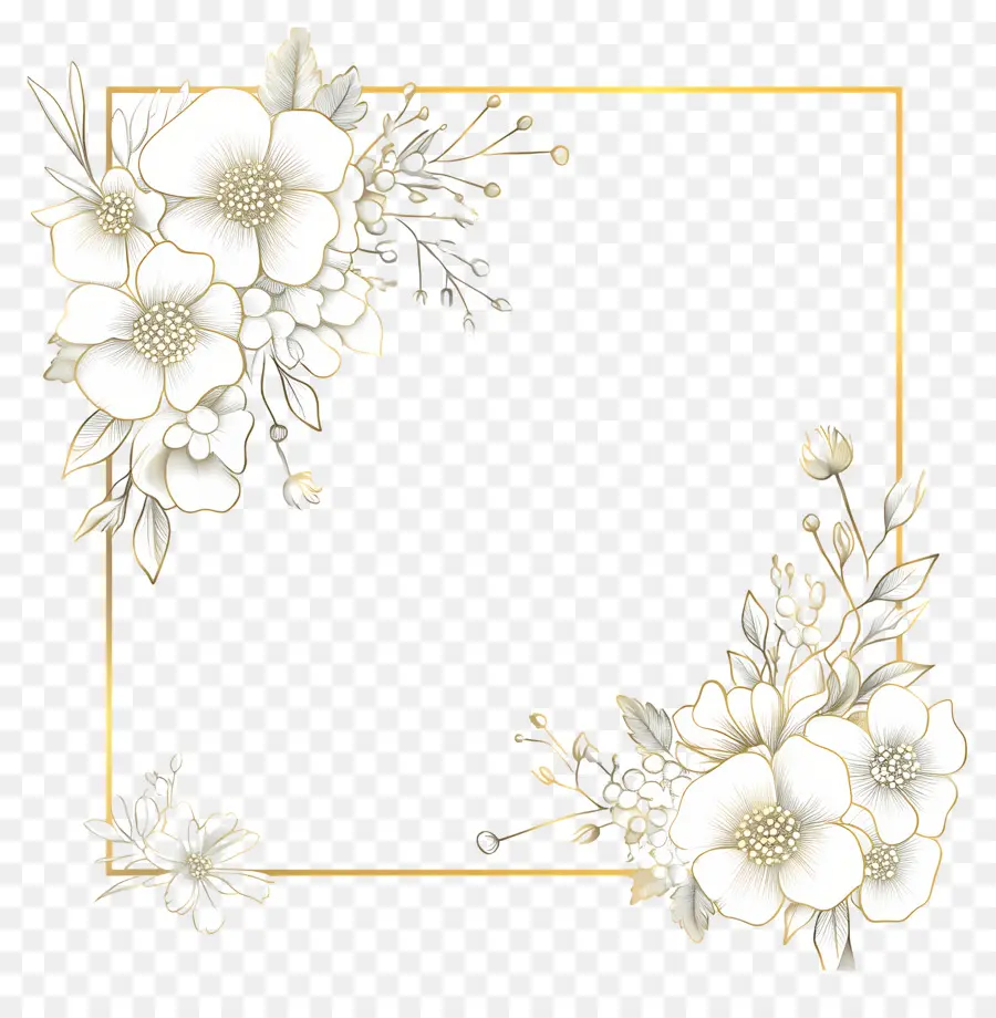 Fronteira De Casamento，Moldura Floral Linha Dourada PNG